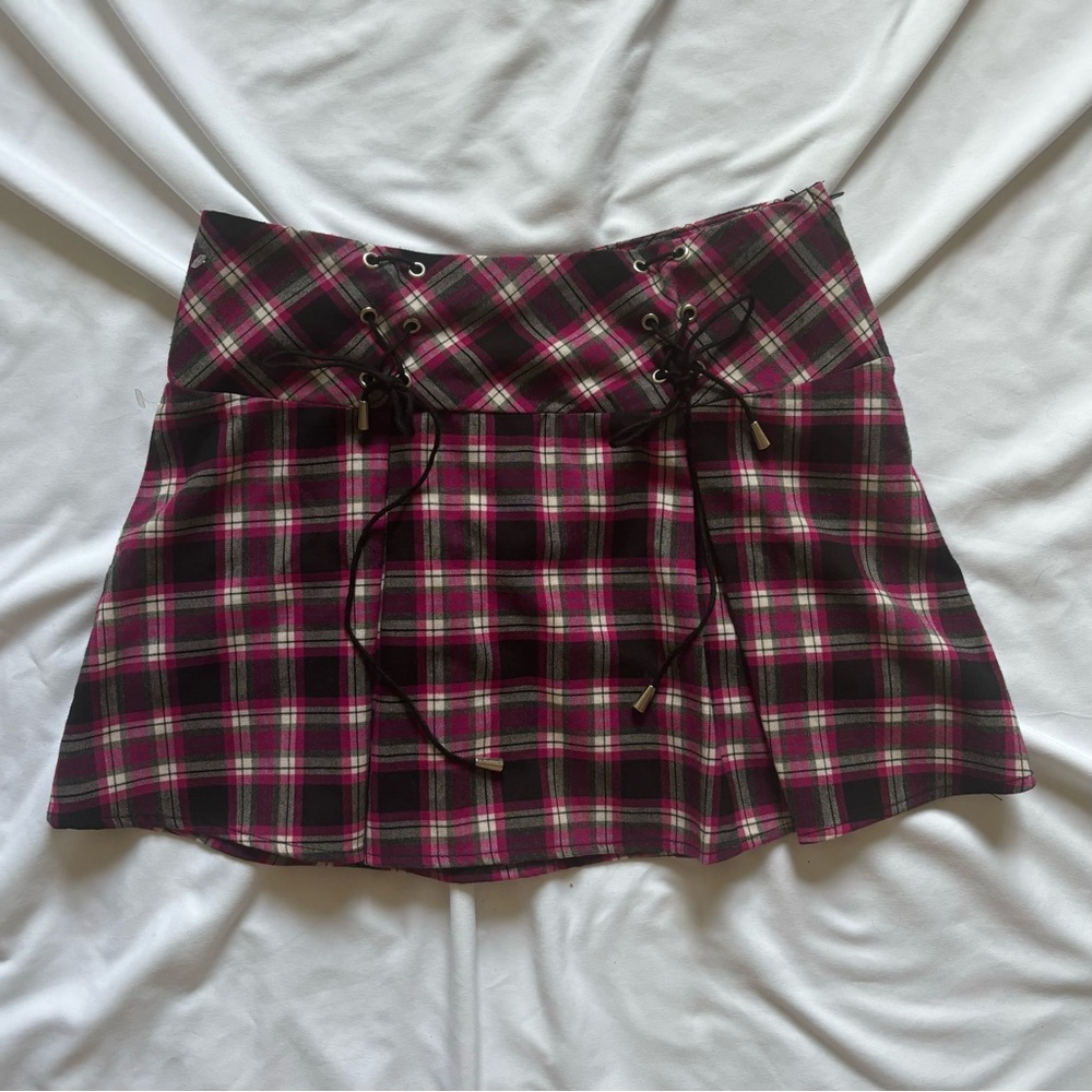 SOLD!! Speechless pink plaid lace up mini skirt